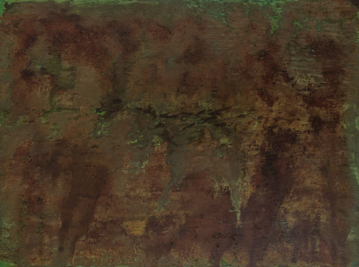 Mario Moraes, Estrato, Metales oxidados sobre panel de madera