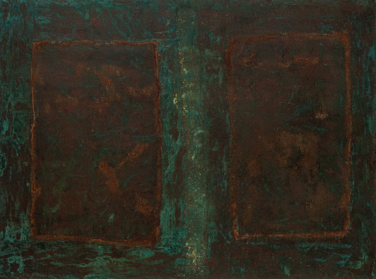 Mario Moraes, Inscrição, Oxidised metals on wood panel