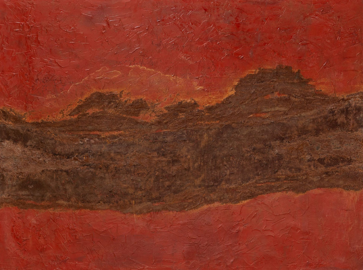 Mario Moraes, Serra Vermelha, Oxidised metals on wood panel