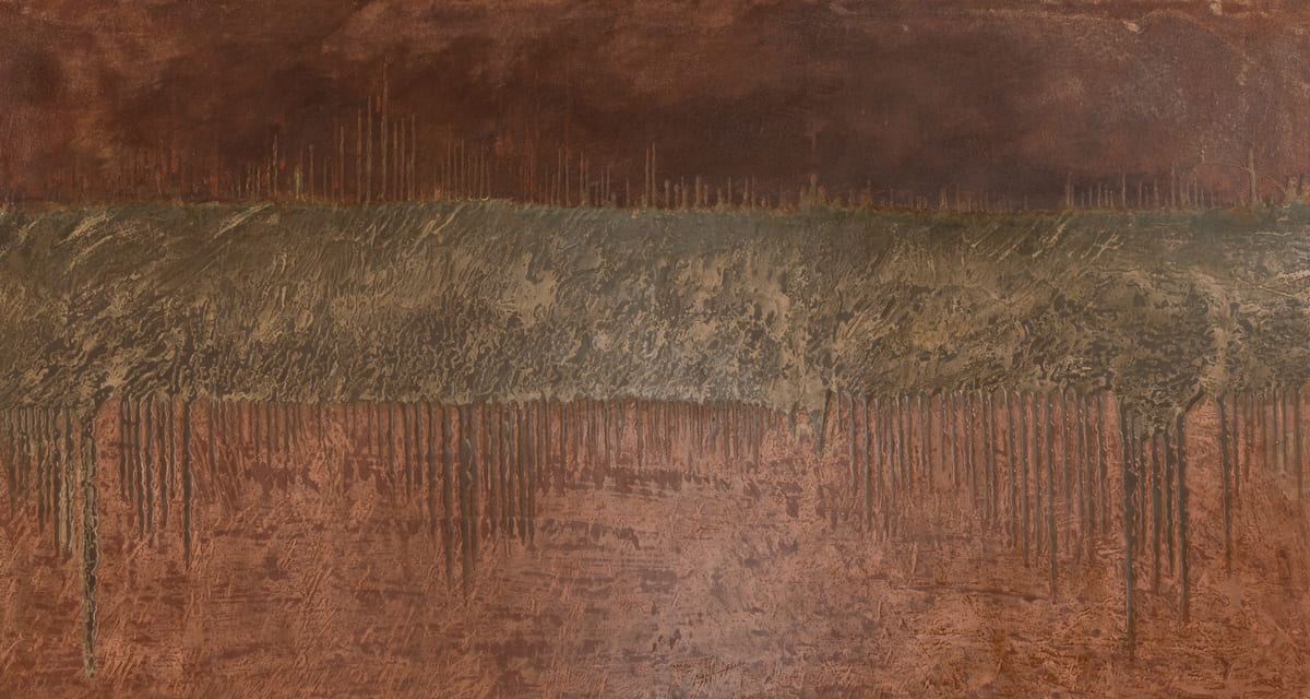 Mario Moraes, Rescaldo, Oxidised metals on wood panel